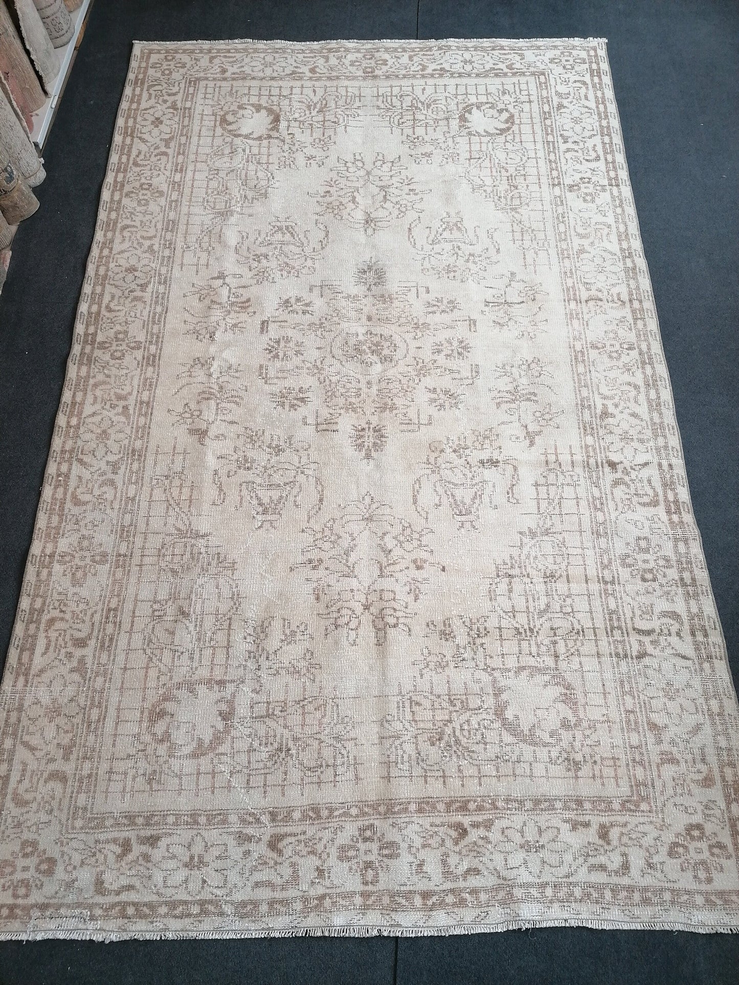 Natural oushak rug 6x10'2 large muted turkish rug, pastel vintage rug, hand made wool oushak rug, living room rug, bohemian rug