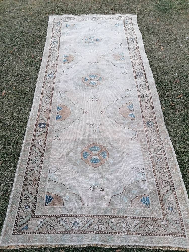Runner rug,vintage oushak runner 4'7x10'8 neatural hallway runner,vintage runner rug