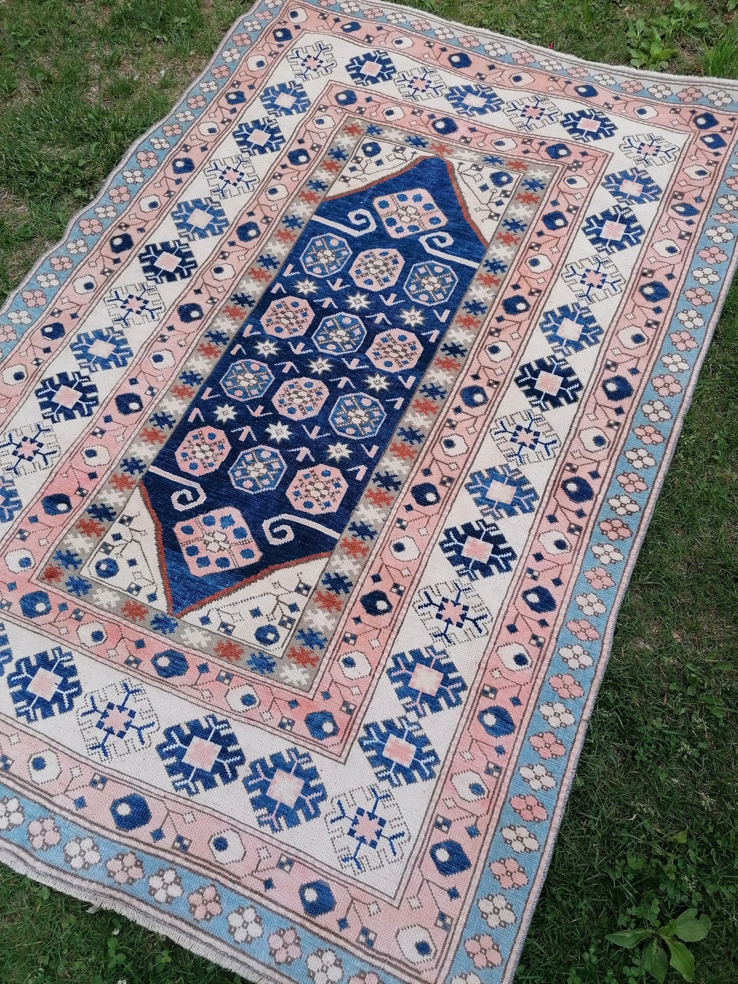 Vintage blue rug,turkish oushak rug 4'8*7 living bohemian rug