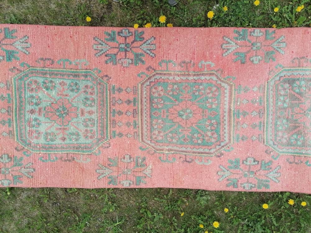 Oushak wool runner 2'7x20'6 long vintage runner, hallway handmade runner