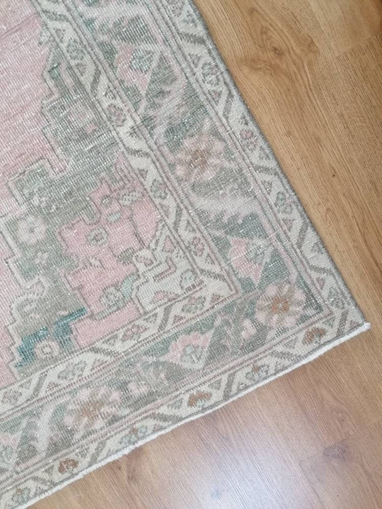 Muted oushak turkish rug 4'2x6'4 pastel vintage rug, handmade wool rug