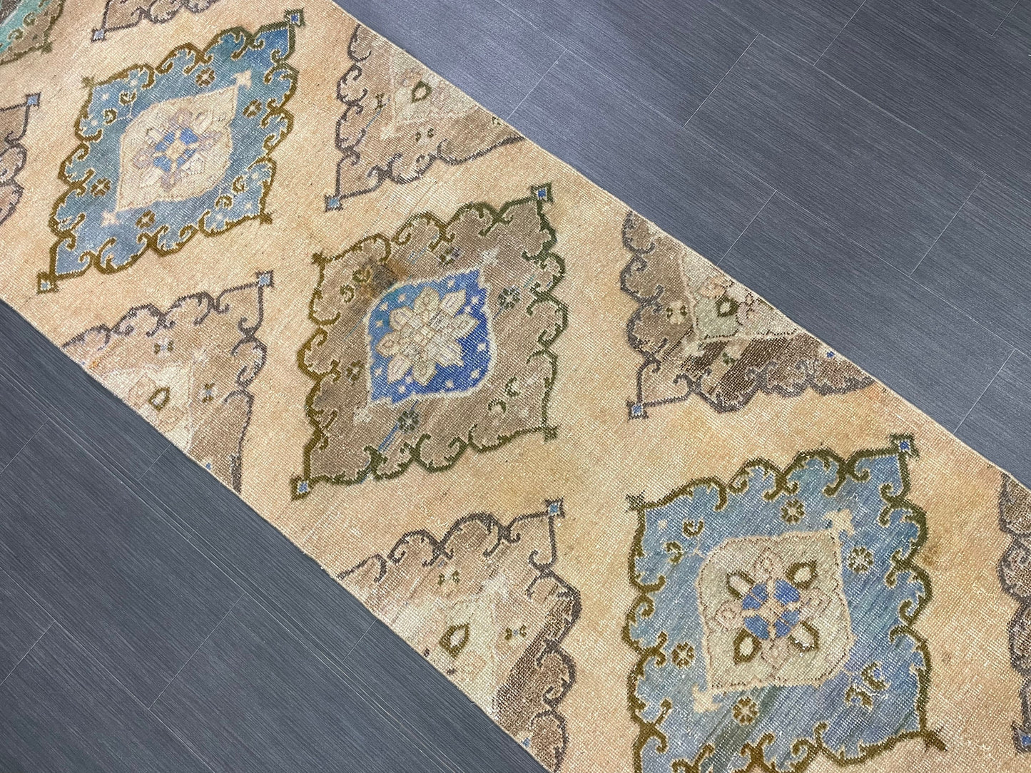 MUTED Hand Knotted Runner Antique Runner TURKISH Runner 2.8 x 12.8 Vintage Hallway Runner Rug Muted Runner Rug Kitchen Rug Runner