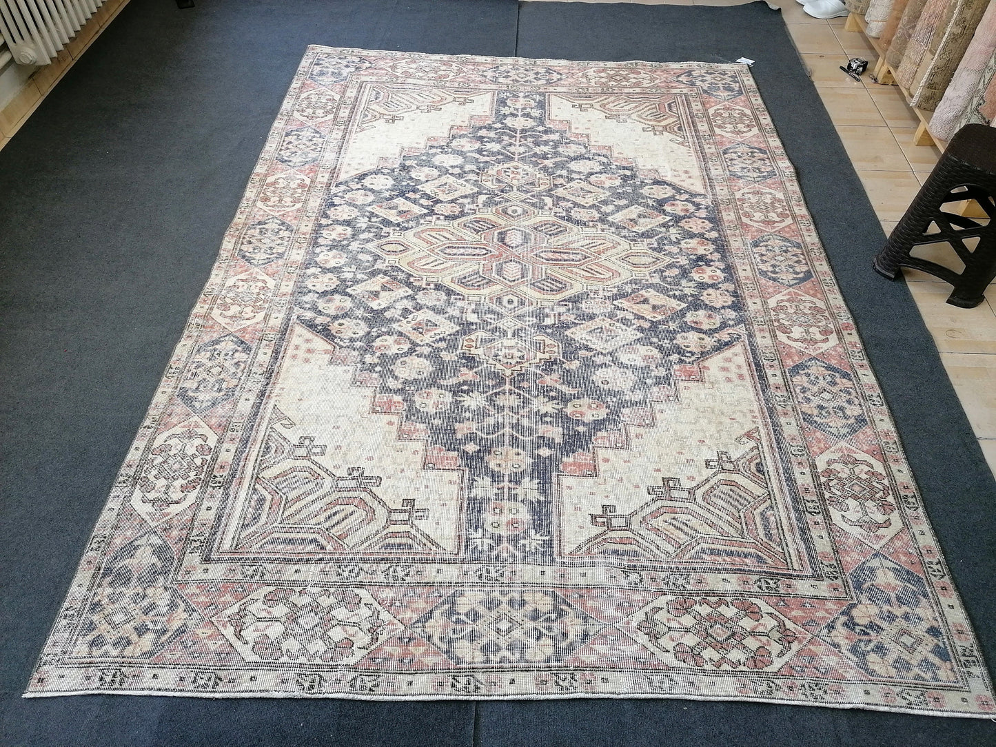 9'7x7 blue oushak rug,vintage runner rug wool hand made rugs vintage blue rug