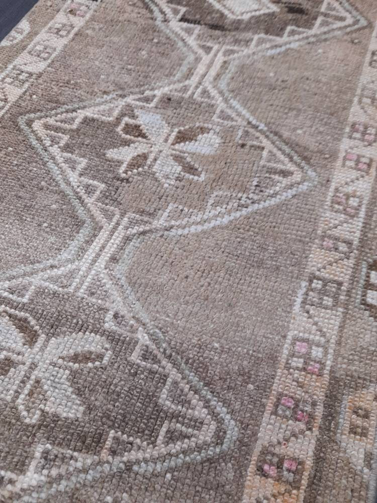 Neutral Vintage Runner Rug 2.6 x 13.4 Muted Turkish Runner Rug Oriental Runner Rug Hallway Runner Rug Kitchen Runner Rug XL Persian Runner