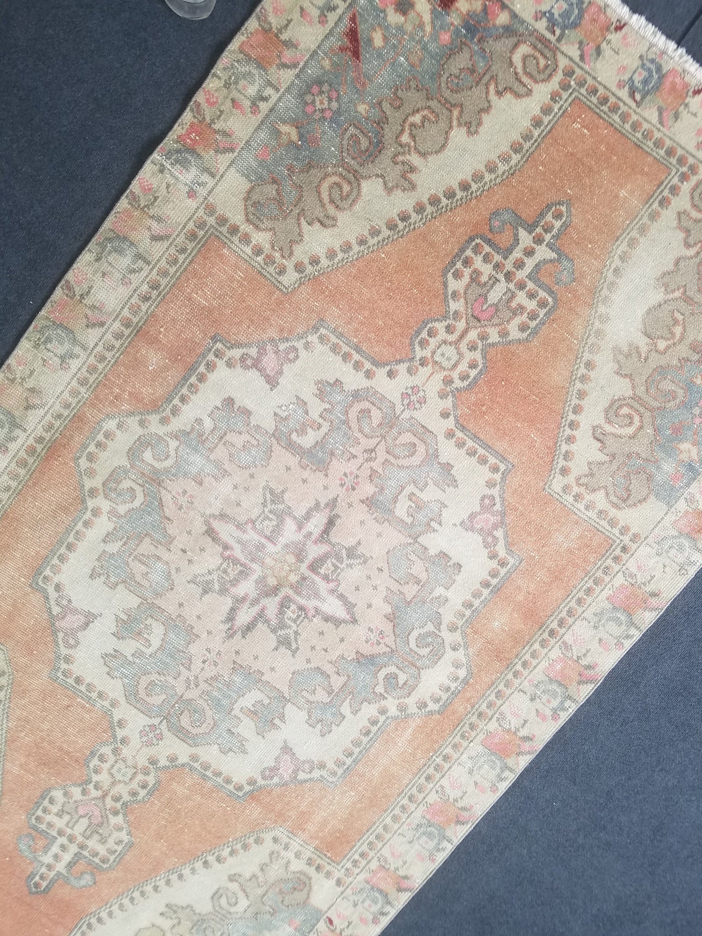 Pastel vintage rug, vintage handmade wool rug, oushak rug,rustic distressed rug 4x7'7 feet