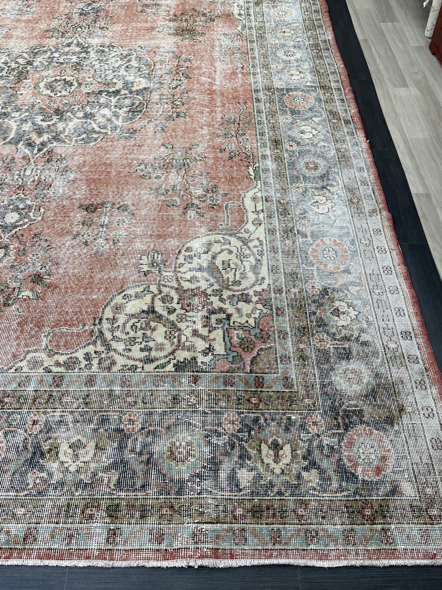 Muted OUSHAK RUG TURKISH 8.8 x 12 Rug Distressed Vintage Rug Wool Hand Knotted Rug Large Handmade Rug 8x11 Vintage Turkish 9x12 Rug