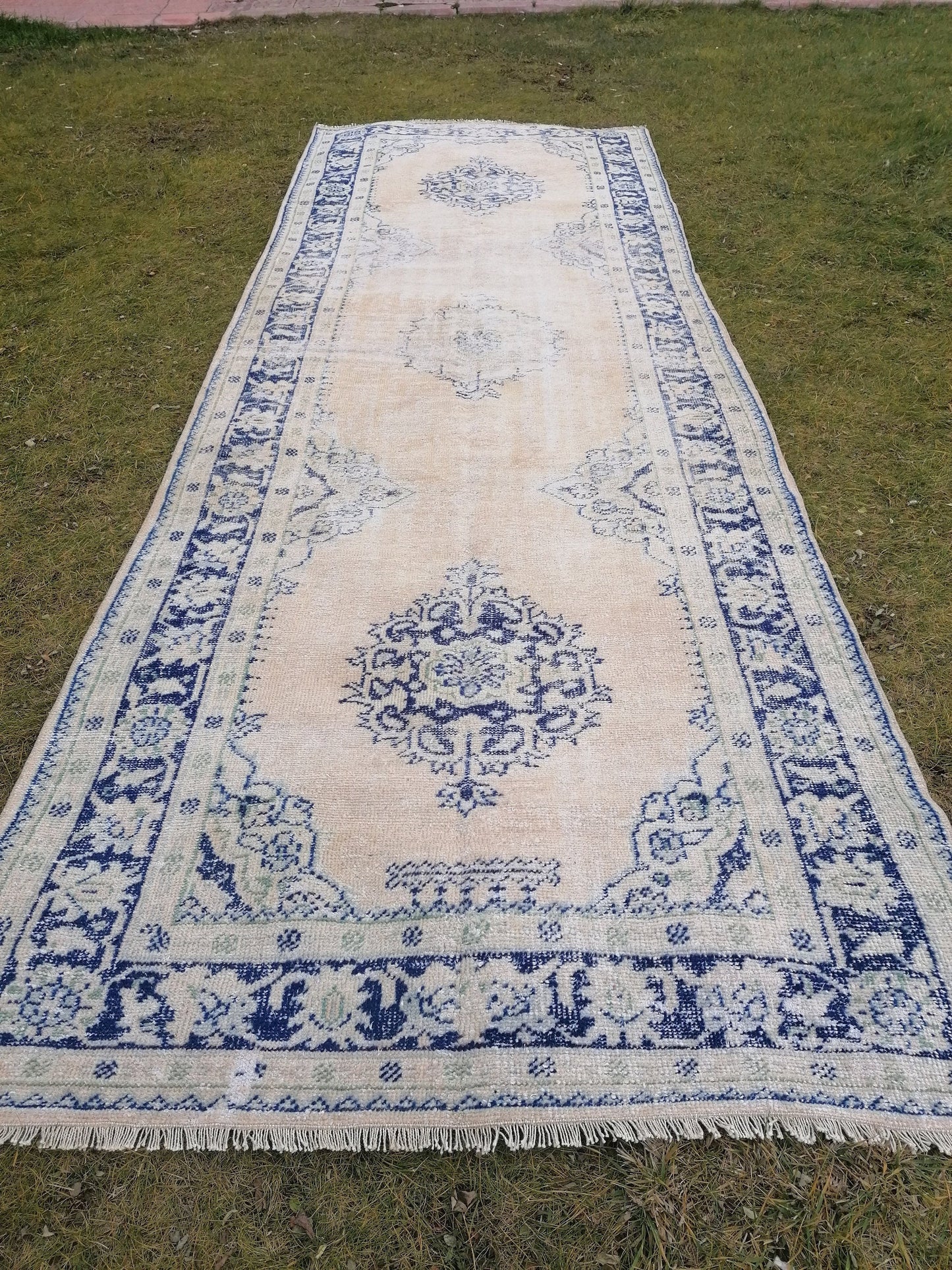 13x4'6 distressed antique oushak turkish runner, vintage runner turkish runner rug,kitchen runner rug, vintage rug,vintage anatolian runner