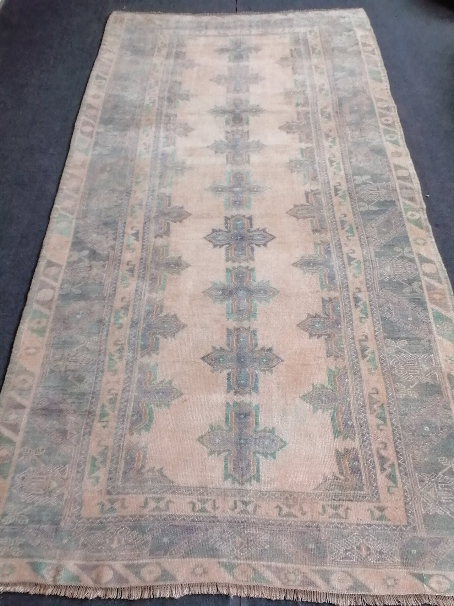4'10x9 faded vintage turkish runner rug, oushak vintage rug,vintage anatolian rug,unique hand made bohemian