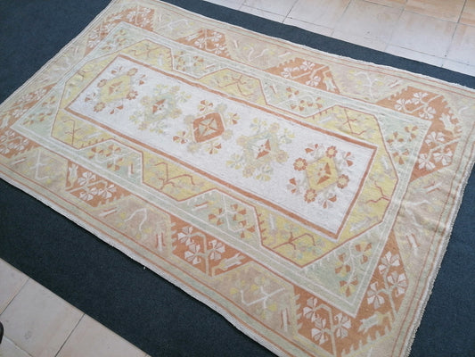 5.2 x 8.2 turkish rug, vintage pastel rug, oushak turkish rug, vintage anatolian rug
