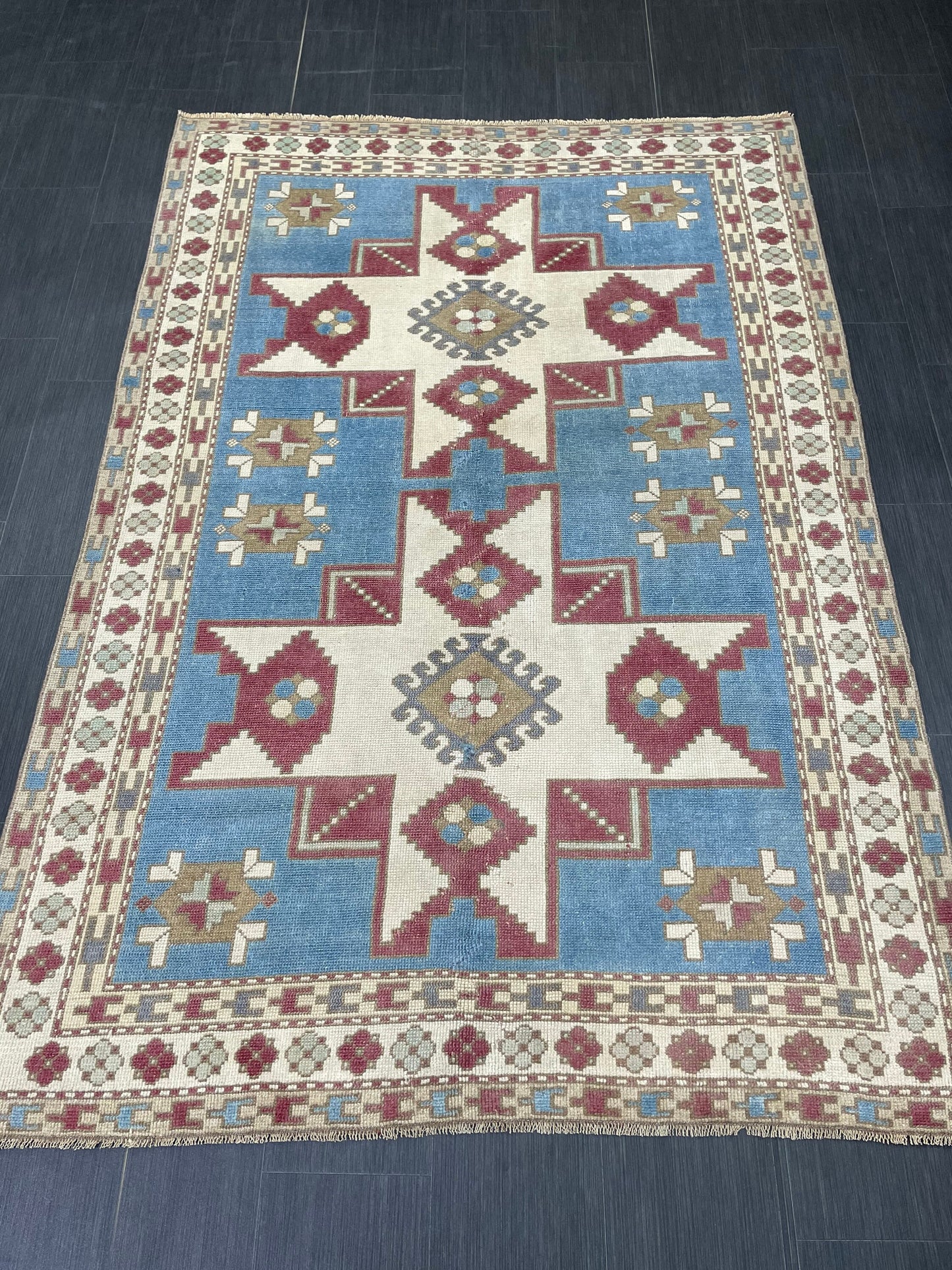 Hand Knotted Rug 5.3 x 7.6 Handmade Rug, Blue Oushak Rug Navy Vintag Rug BLUE Rug Turkish Rug, Farmhouse Rug, Vintage Rug, Wool rug