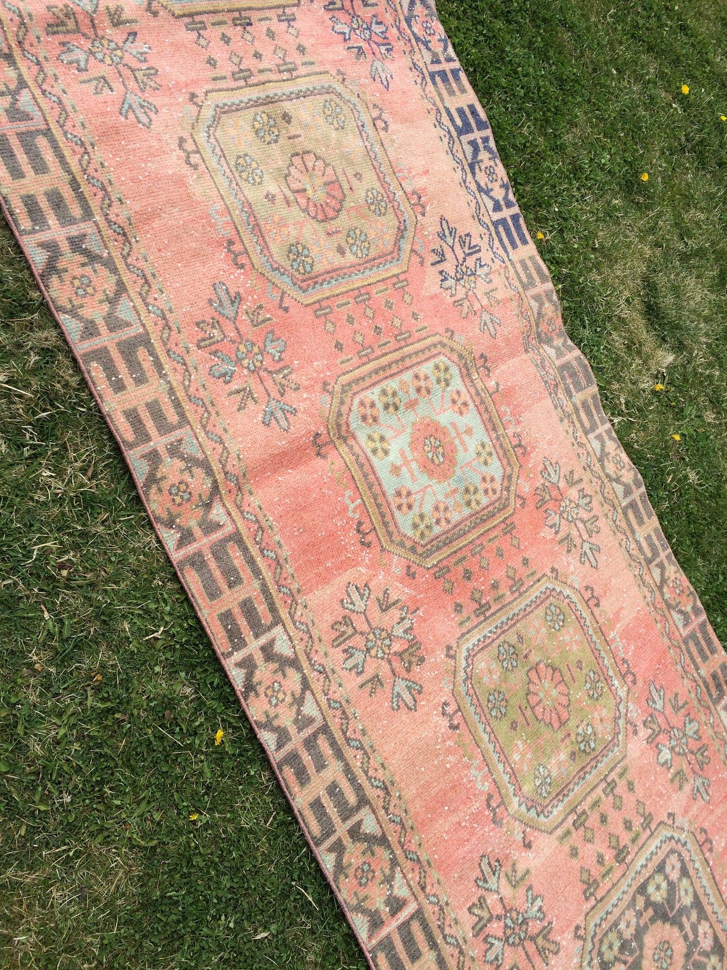 Vintage Turkish Runner Rug, 4x11 Oushak Runner Rug, Handmade Runner Rug, Hand Knotted Runner Rug Hallway Runner, Kitchen Runner