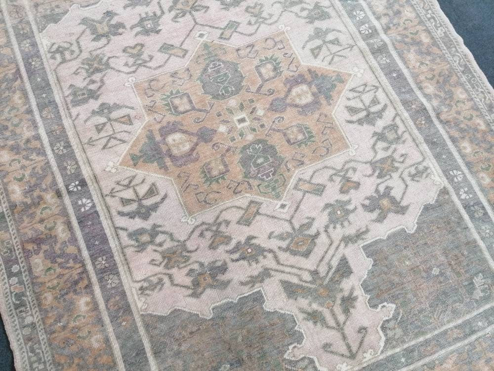 4'8x6'9 vintage muted rug, faded oushak rug,handmade living room rug, turkish rug