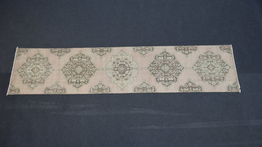 Runner rug,muted soft colors runner rug,vintage rug,turkish oushak runner rug,rustic unsual tribal rug,traditional turkish design139x32 inc