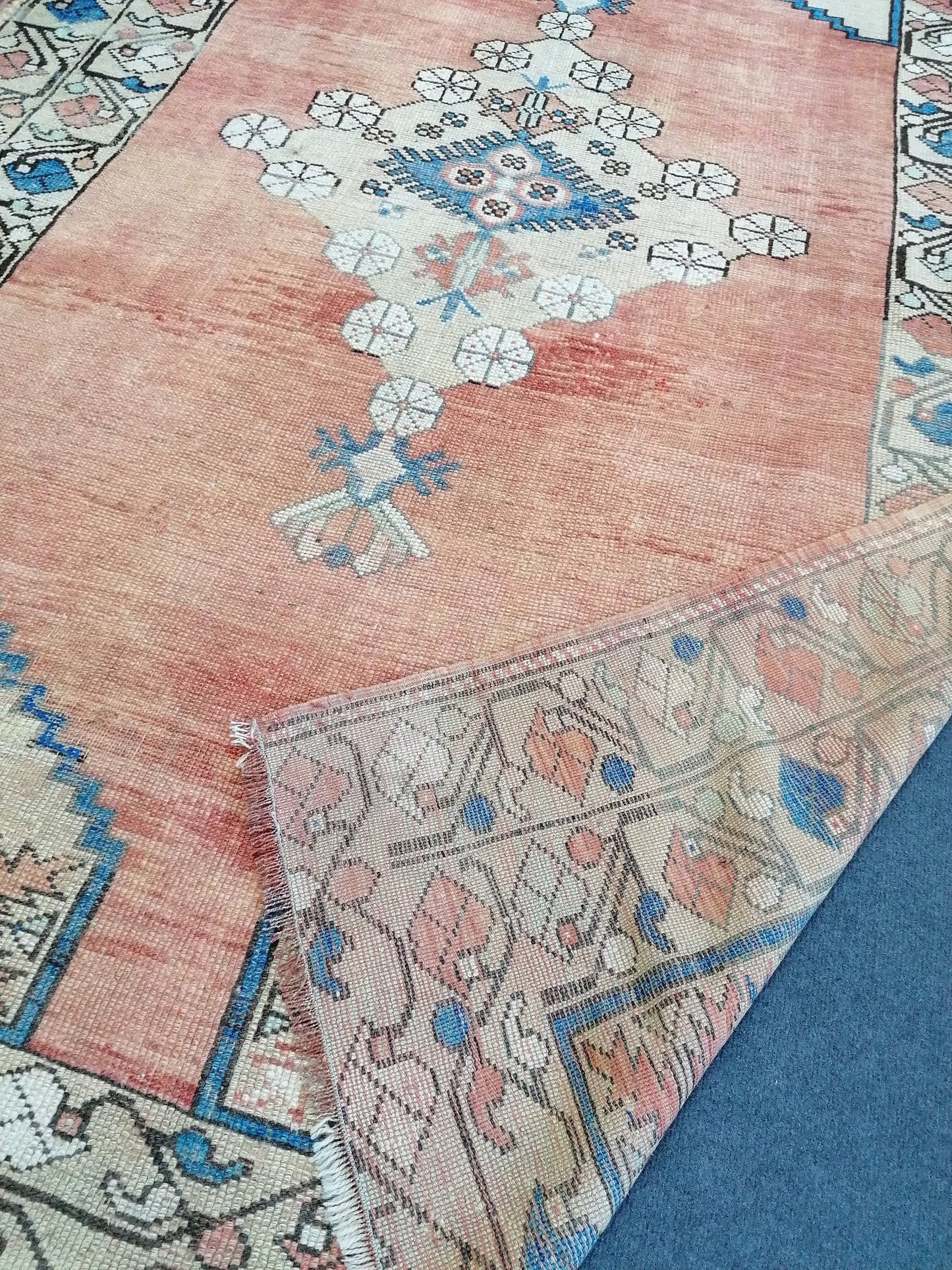 7'9x5'5 vintage turkish old rug, oushak vintage rug, distressed old rug, kitchen runner rug, vintage anatolian bohemian rug,