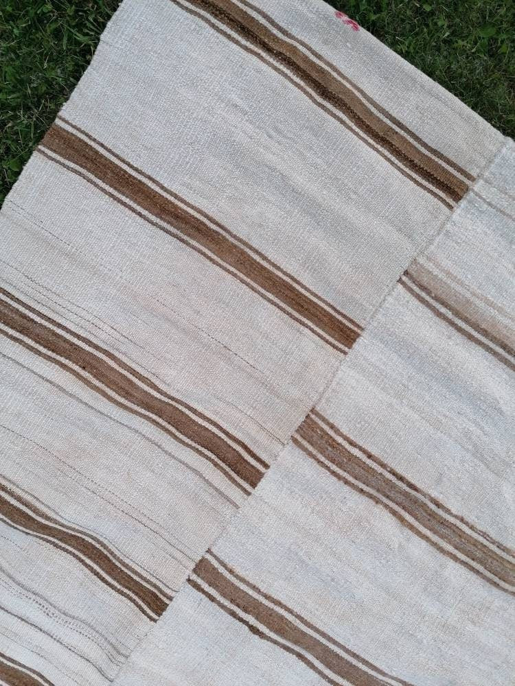 8x12 feet flatweave wool kilim, neutral color stripe rug handmade turkish kilim rug, oversize oushak brown kilims, hallway kilims