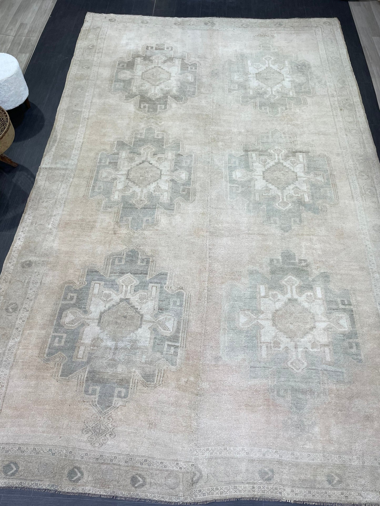 Vintage Rug, Wool TURKISH Rug, Muted Handmade 7.8 x 12.7 Rug, Hand Knotted Rug, Oushak Rug, Vintage Oriental Rug, Muted Persian Rug