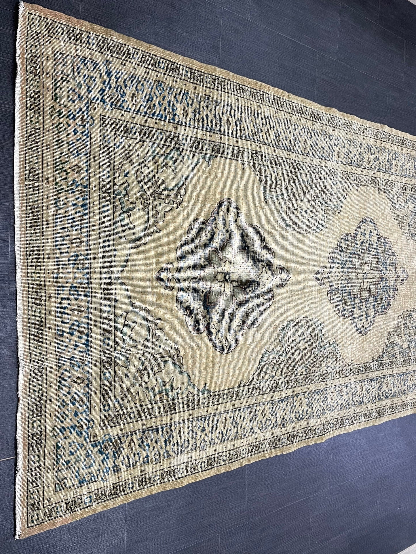 Wool Hand Knotted Rug Vintage 4.8 x 13 Runner Oushak Runner Rug Turkish Runner Rug Vintage Runner Rug Star Kitchen Runner Natural Wool