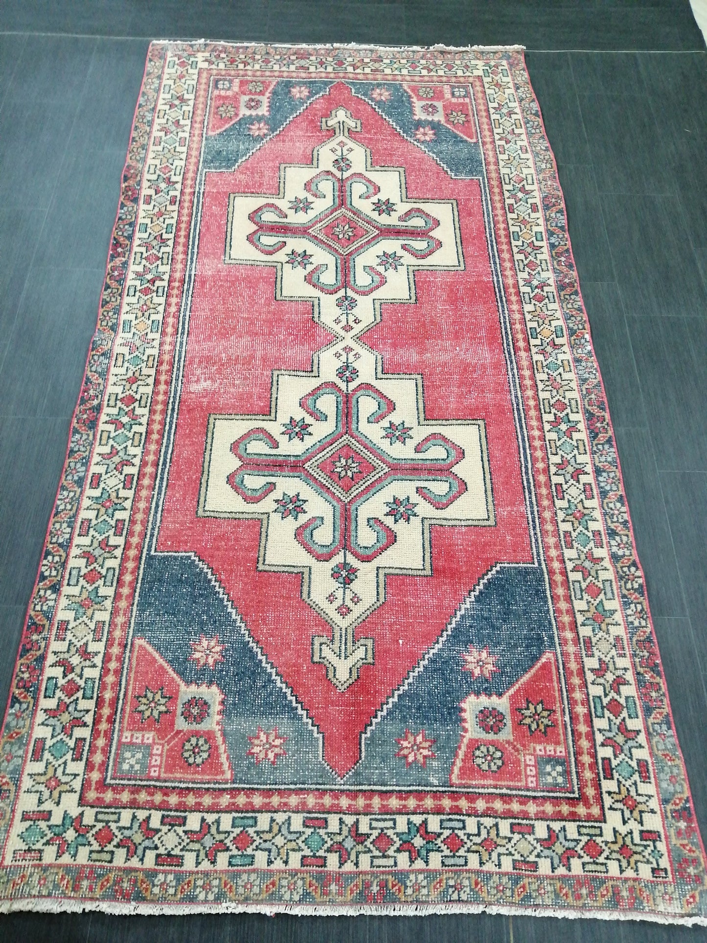 Vintage OUSHAK RUG 8.6 x 4.4 Modern Motifs TURKISH Rug Vintage Modern Rug Vintage Rug Wool Oushak Rug Hand Made Rugs