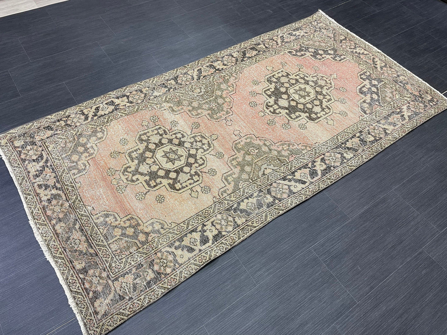 Turkish Oushak 3.4 x 6.8 Rug Handmade Rug, Rustic Rug Hand Knotted Rug Muted Turkish Rug, Farmhouse Rug, Vintage Rug, Wool rug