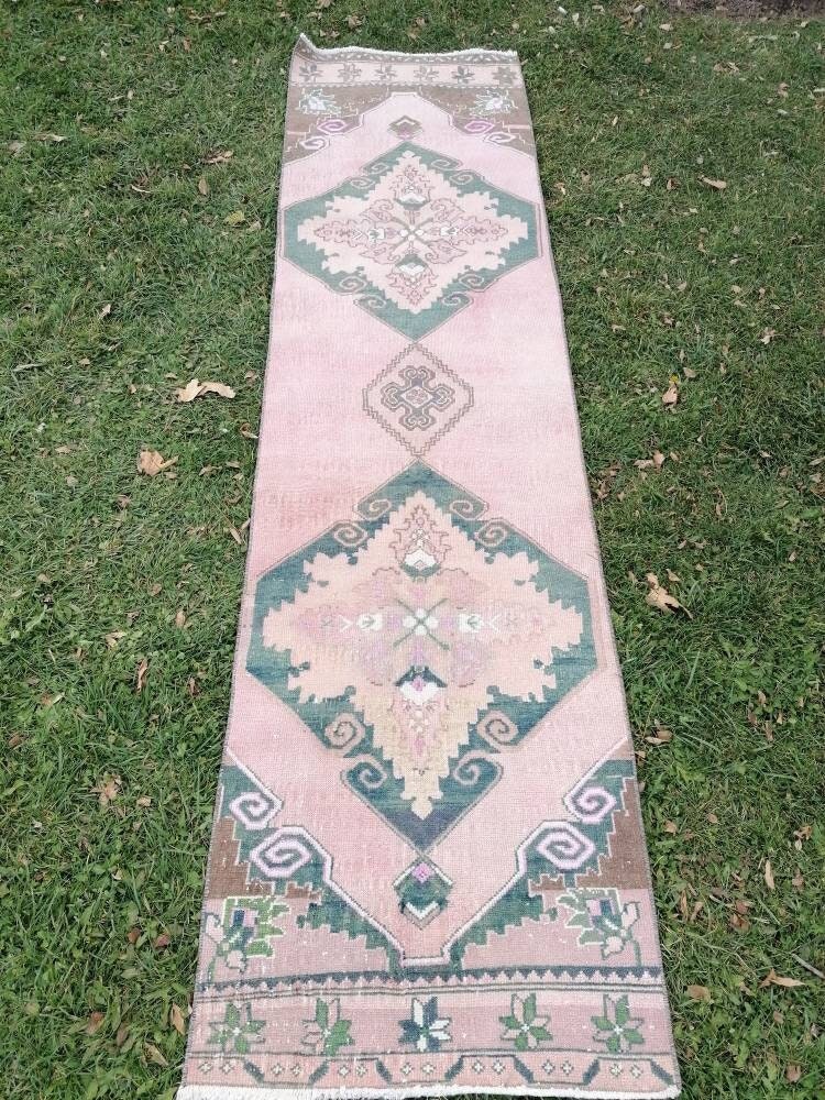 Vintage rug, runner wool rug hallway handmade runner, distressed kitchen runner rug 2'3x8'6 feet