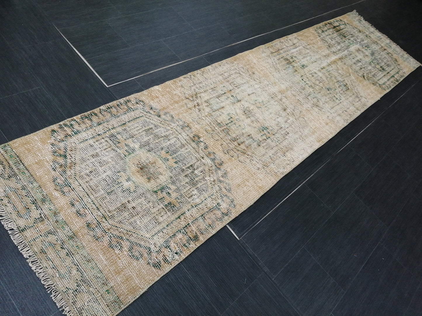 10.8 x 2.6 Muted Oushak Runner Rug Turkish Runner Rug Vintage Runner Rug Hallway Runner Rug Kitchen Runner Rug Wool Runner Rug