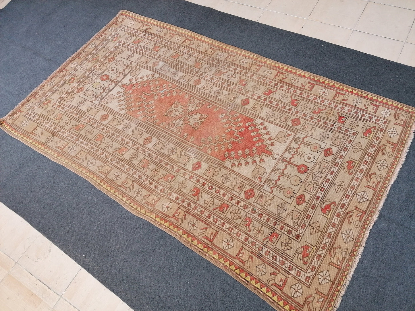 Turkish rug 4'5x7'8 distressed vintage rug, oushak handmade wool rug, old turkish rug