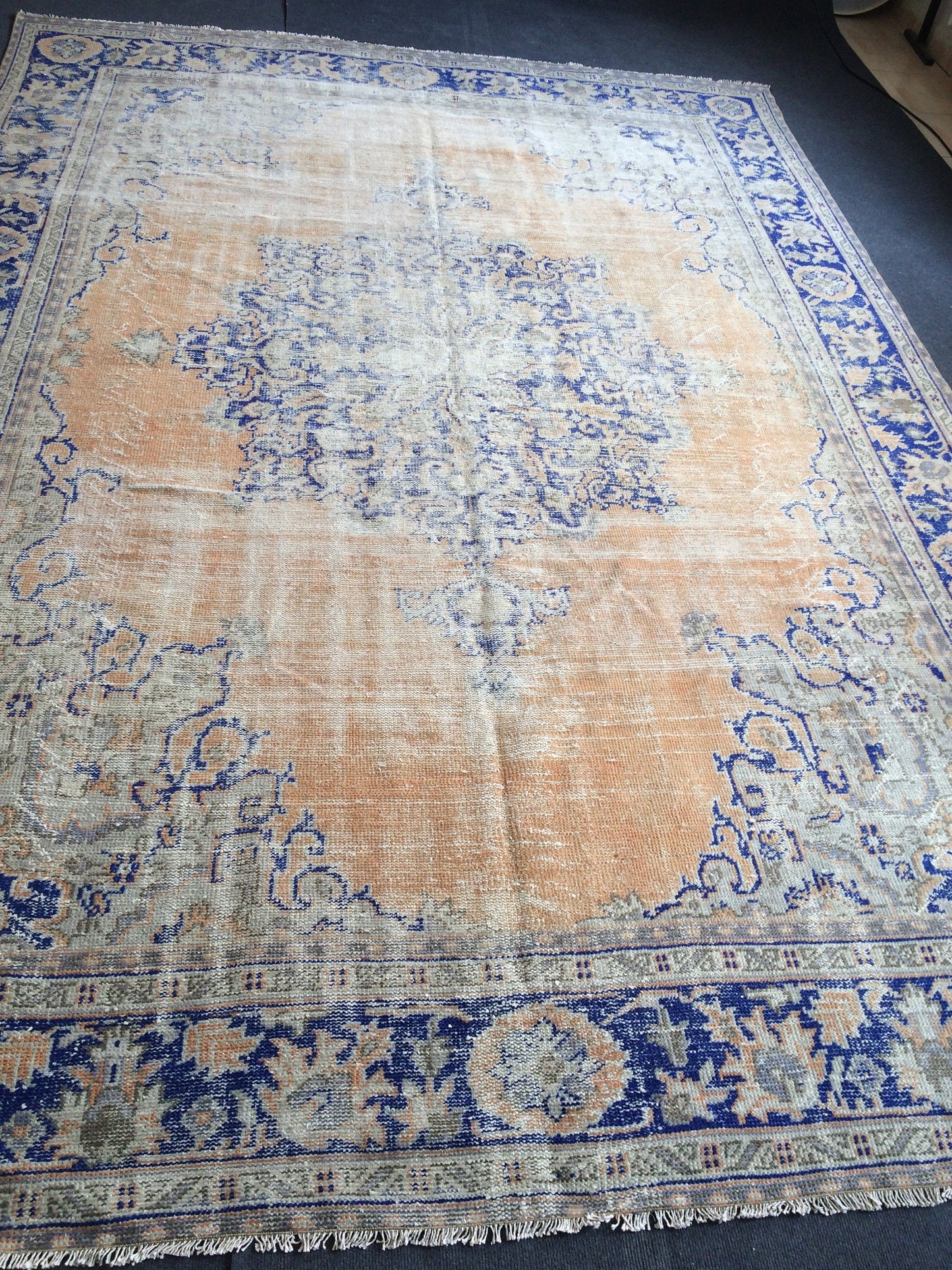 7.7 x 11 Large OUSHAK RUG TURKISH Rug Distressed Rug Vintage Rug Wool Oushak Rug Hand Made Rug 8 by 11 Turkish Rug 8x11