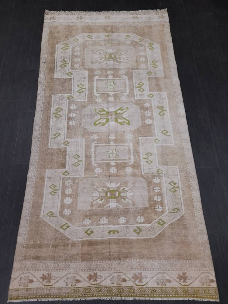 NEUTRAL Medium Pile Wool Turkish Rug 4.5 x 9 Rug, Muted Rug Muted Wool Oushak Rug Neutral Oriental Rug, Vintage Rug Muted Hand Made Rug
