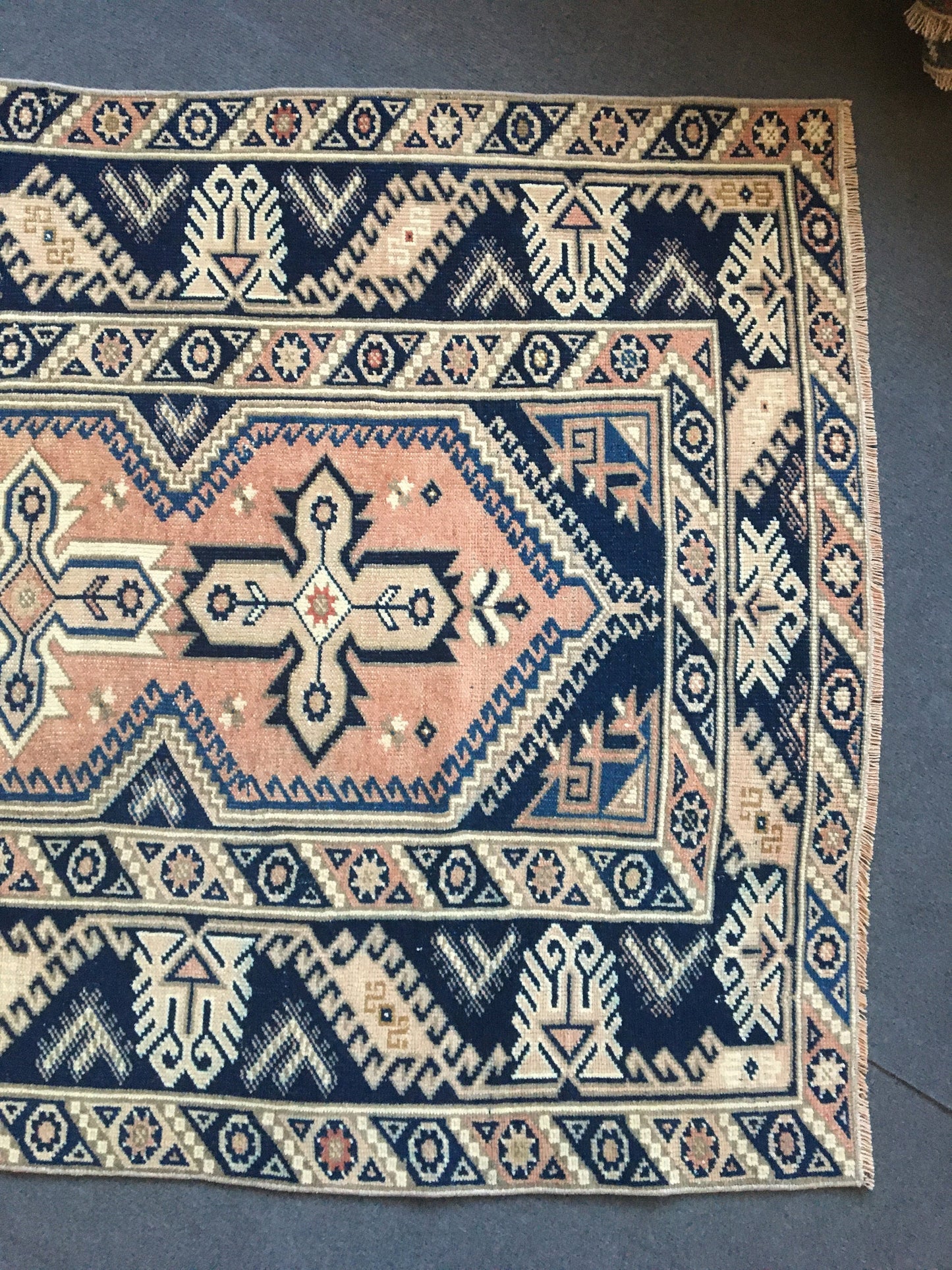 4x6 feet wool blue oushak bathroom floor rug, turkish anatolian large bedroom rug, vintage kitchen area rug, wide dining room rug, muted rug