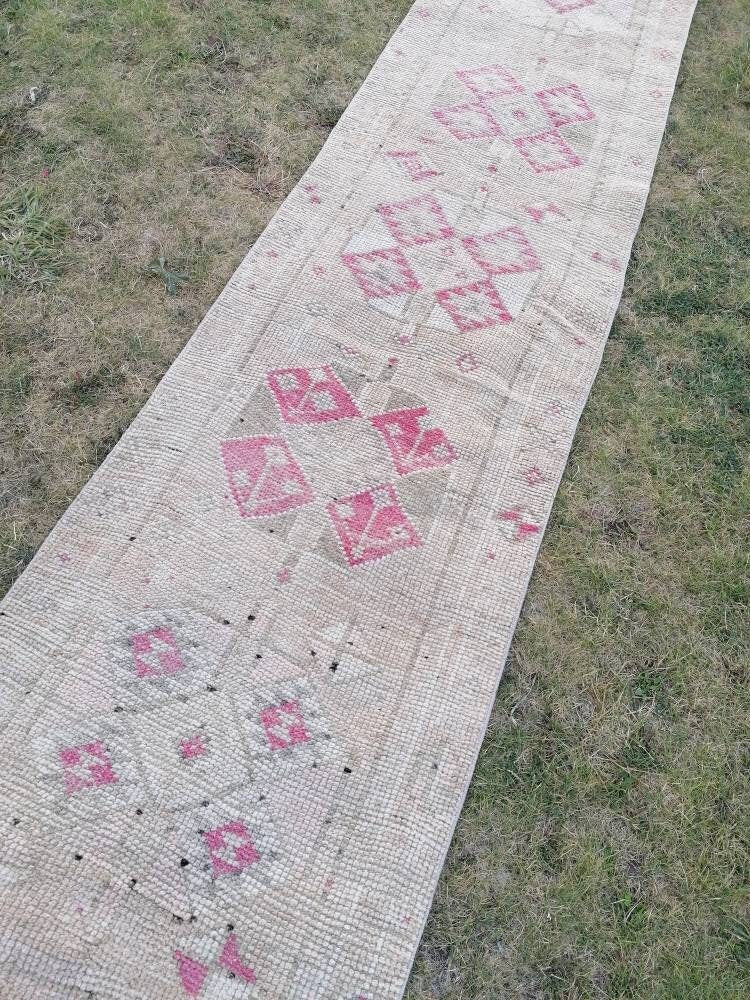 Vintage turkish runner rug 2'7x12'8 hallway runner rug, vintage runner rug turkish hand made wool rug, kitchen rug, hallway runner rug,