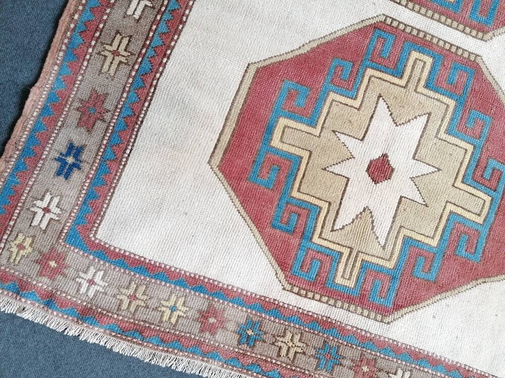 Turkish oushak wool rug 4'10x5'5 vintage handmade rug bohemian rug living room rug