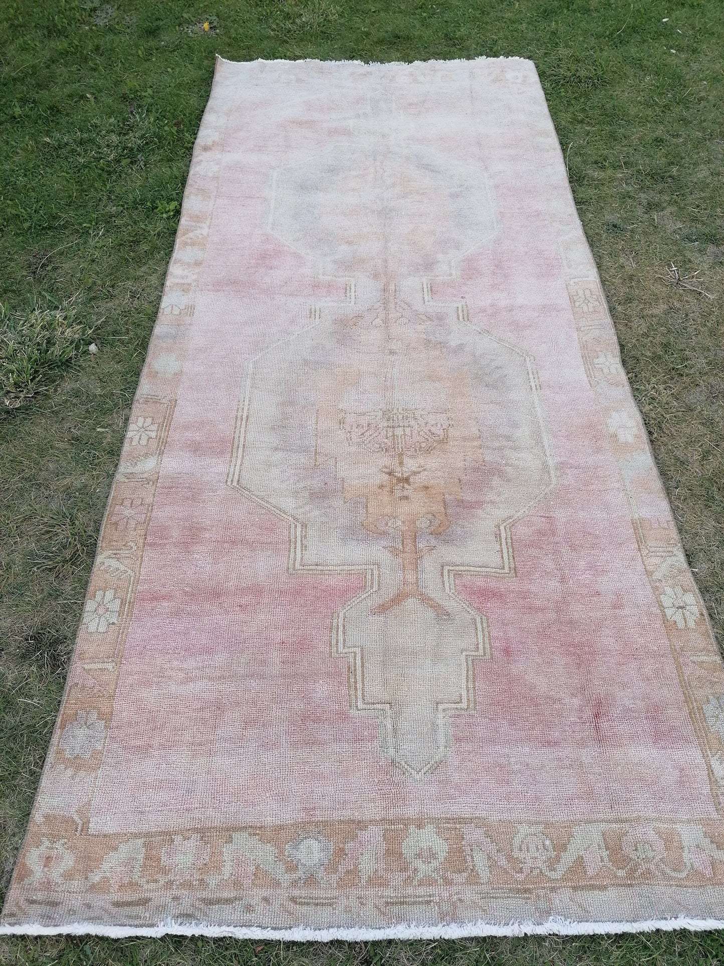 Oushak wool runner rug, vintage hallway runner 4'2x9'7 turkish hand made wool rug kitchen runner rug,