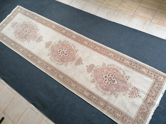 3 2 x 11.6 Oushak runner rug, vintage runner rug, turkish pastel pink runner