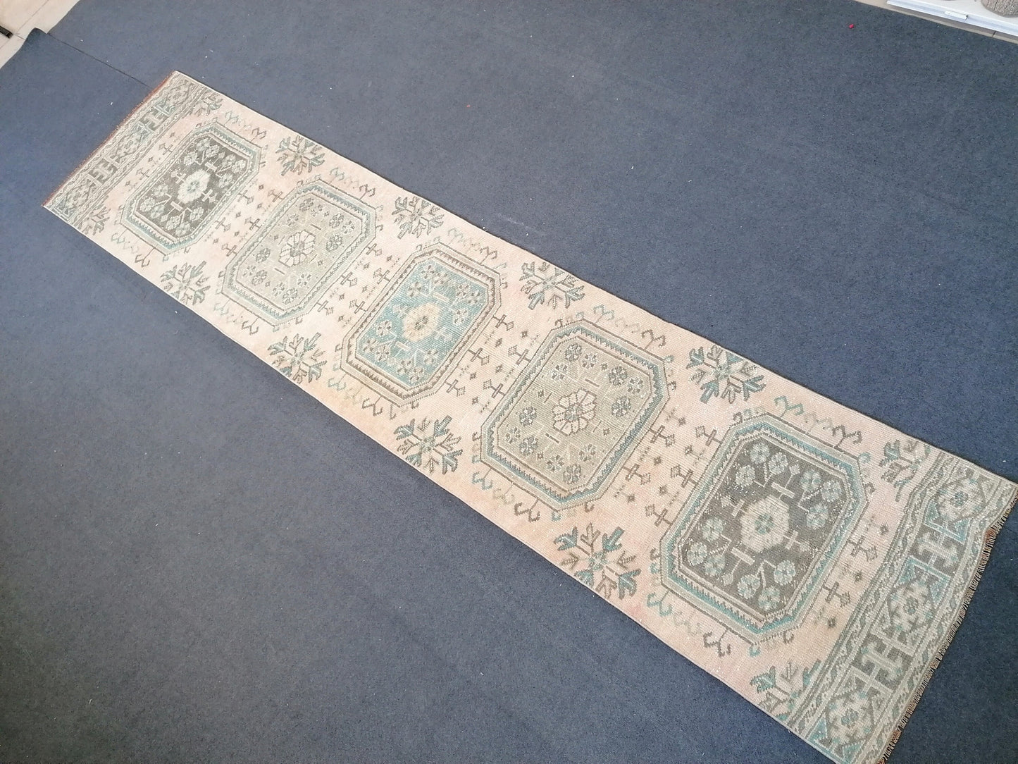 2.6 x 10.8 turkish runner rug, vintage oushak runner rug ,kitchen runner rug, hallway runner rug