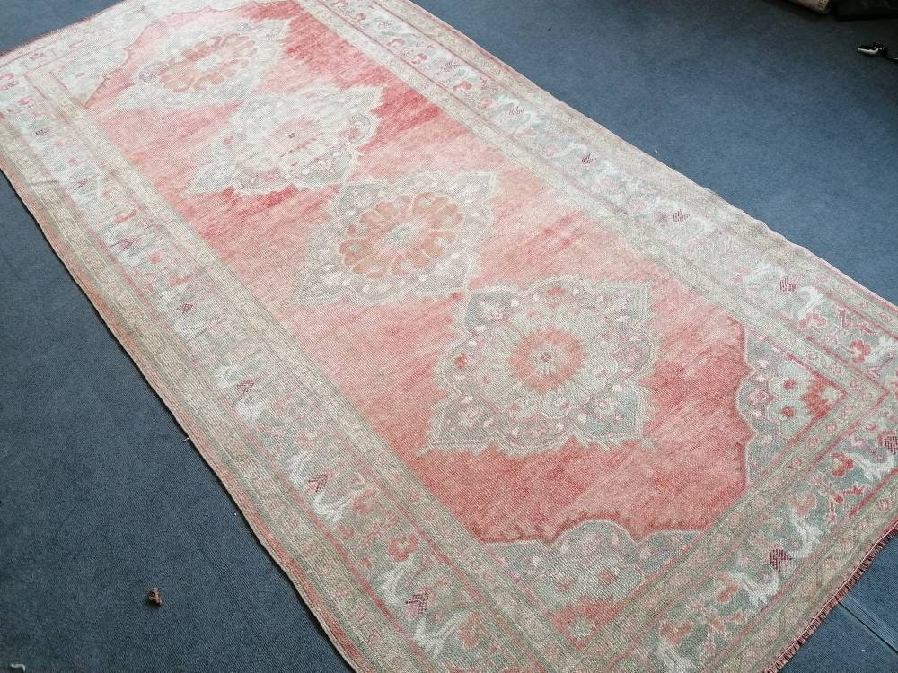 Turkish oushak runner rug 5'2x10'5 pastel vintage runner rug, unique hand made wool runner rug, kitchen runner rug, hallway runner rug