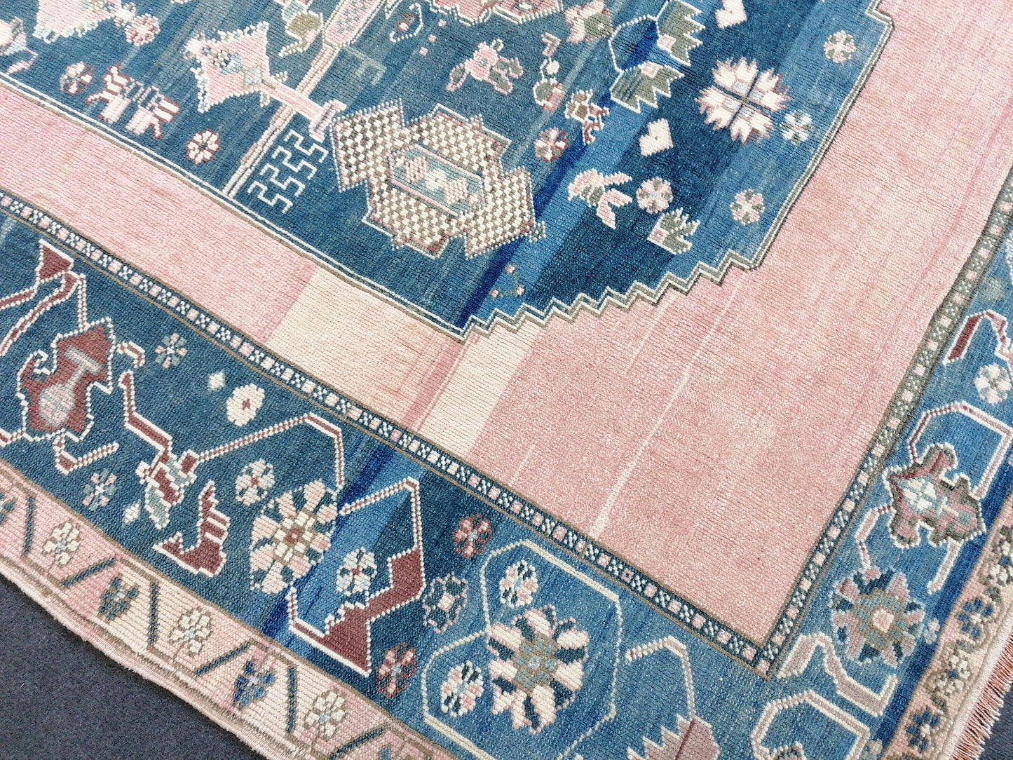 9x6'2 oushak vintage rug, turkish oushak rug rustic unsual tribal rug retro style rug