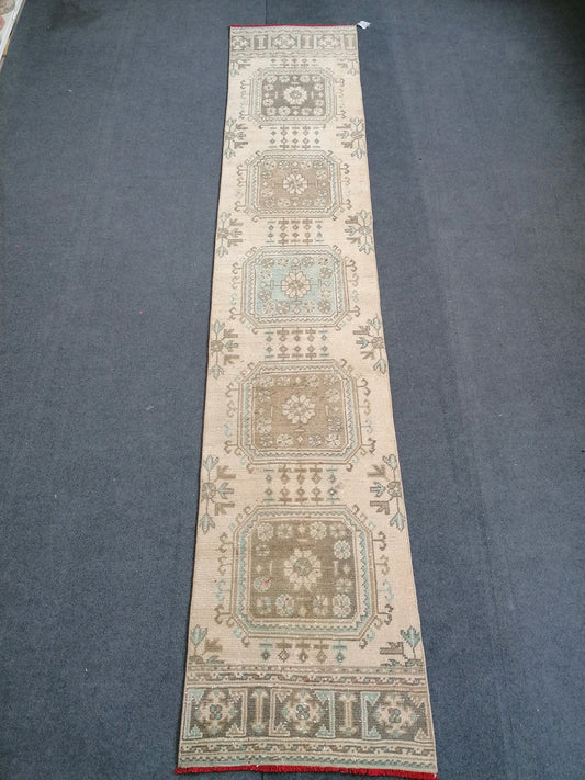 2.2 x 11.2 muted soft colors rug,vintage turkish rug,oushak vintage rug,kitchen rug,vintage