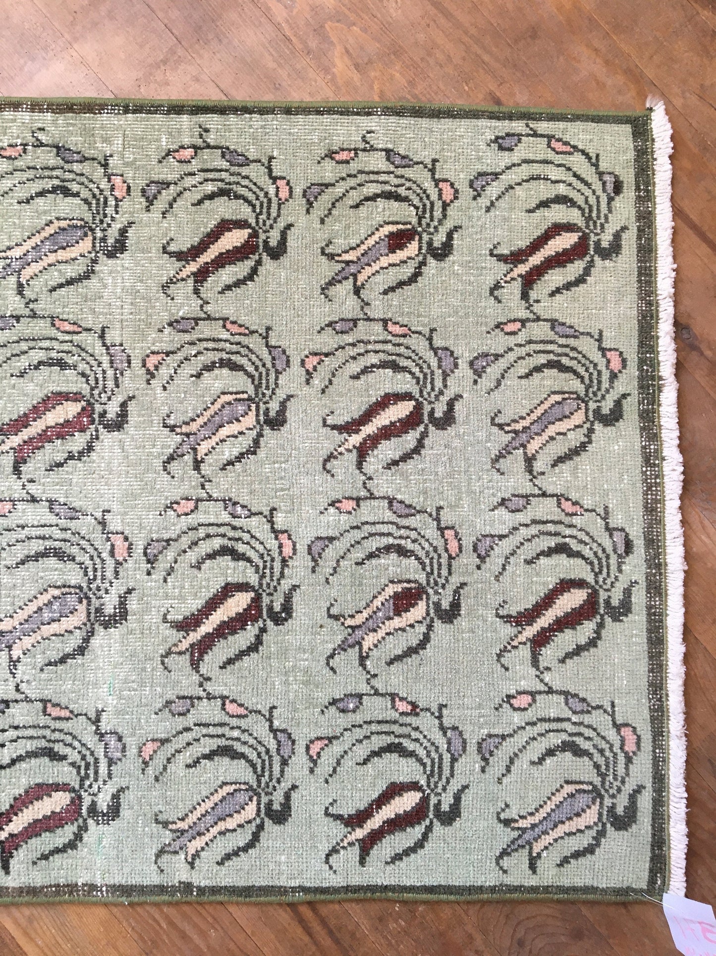 3x5 feet handmade floral mini runner rug, turkish kitchen floor wide rug, grey bathroom area rug, entryway large muted color rug, bohem rugs