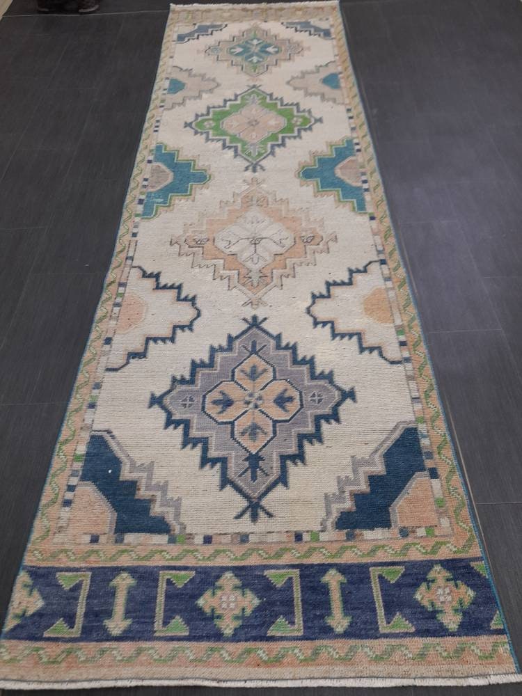 Muted Vintage Runner Rug 3 x 10.7 Muted Hallway Runner Kitchen Runner Rug Muted Staircase Runner Rug Muted Oushak Rug XĹ Turkish Runner