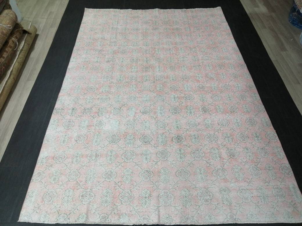 Large Vintage RUG TURKISH Rug 10.5 x 7 Pink Vintage Persian Rug Vintage Oriental Rug Wool Oushak Rug Hand Made Rugs Vintage Turkish Rug