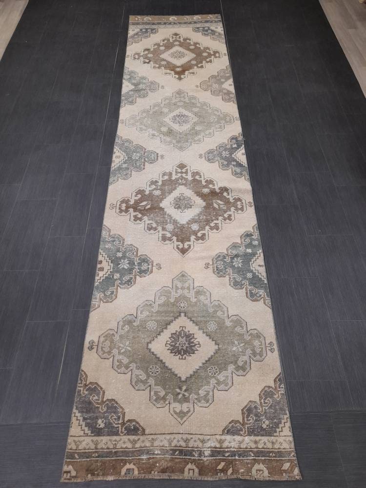 Distressed Runner Rug 2.8 x 12.3 Vintage Turkish Runner Rug Vintage Runner Rug Hallway Runner Rug Kitchen Runner Rug Wool Runner Rug