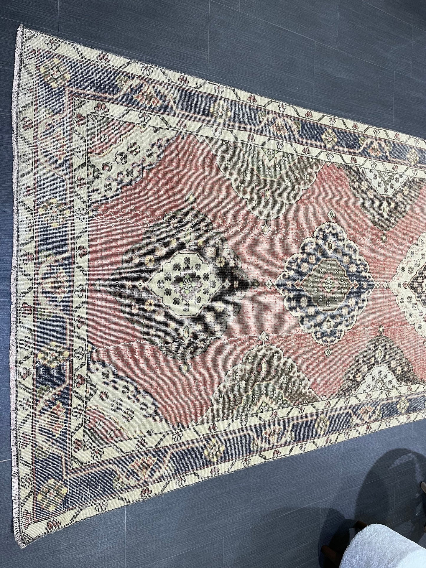 Wool Hand Knotted Runner Rug, Turkish 4.6 x 12.4 Runner Rug, Vintage Runner Rug, Hallway Runner Rug Kitchen Runner Rug, Oushak Runner Rug