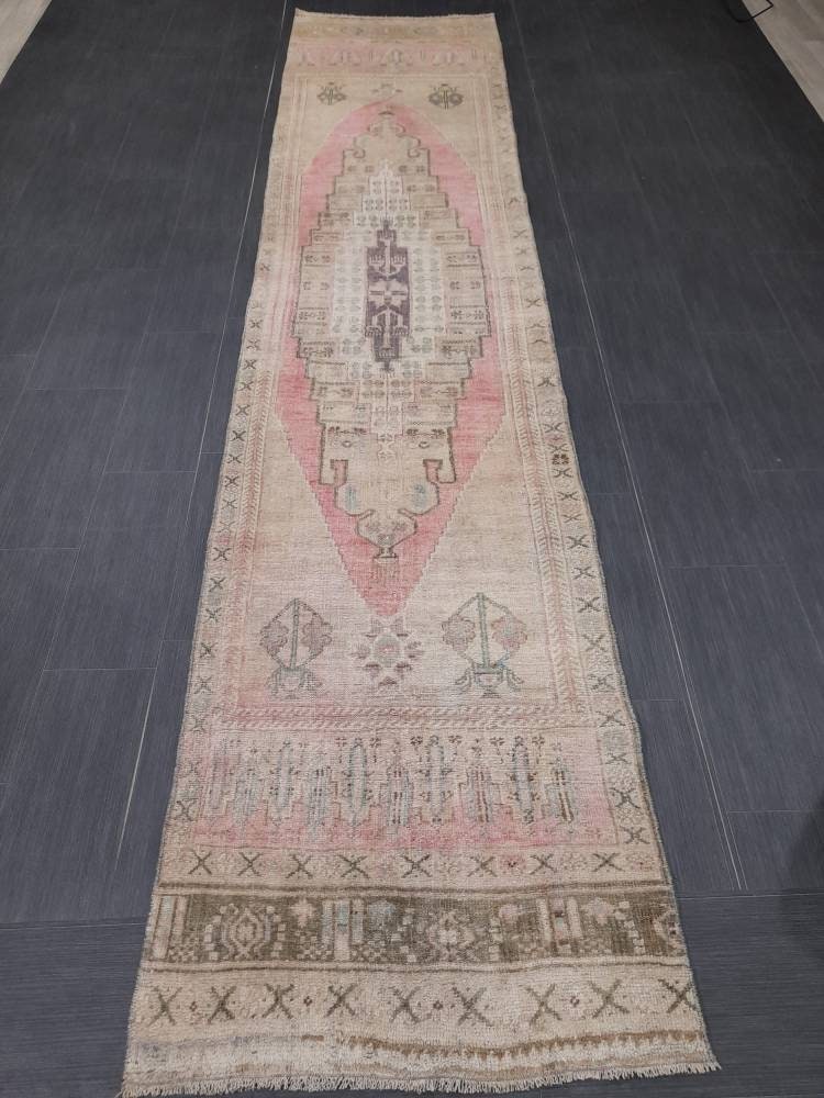 Staircase Runner Rug 2.7 x 12.2 Vintage Turkish Runner Oriental Runner Oushak Runner Rug