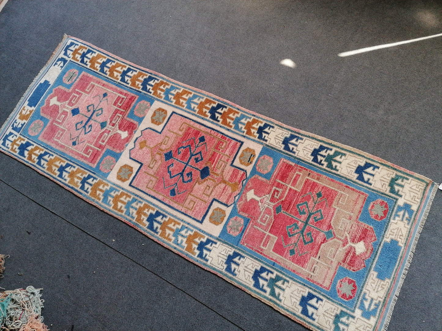 2'5x6'6 blue oushak runner, turkish runner rug, vintage runner rug unique hand made wool rug kitchen runner rug