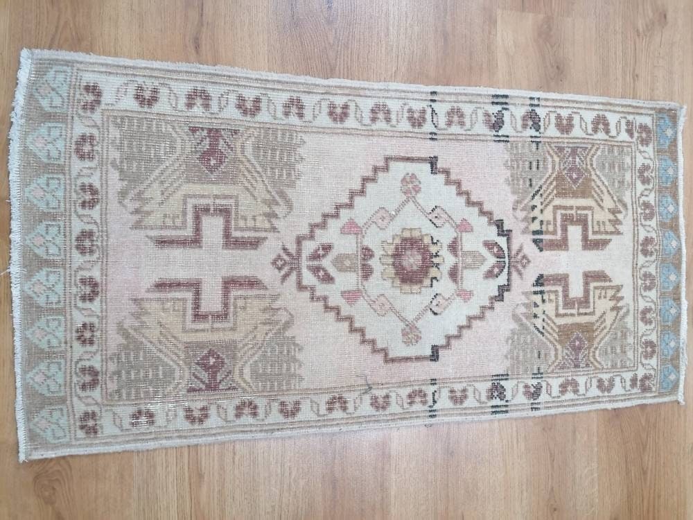 Vintage handmade rug 1'10x3'7 oushak vintage rug, anatolian rug,bohemian rug