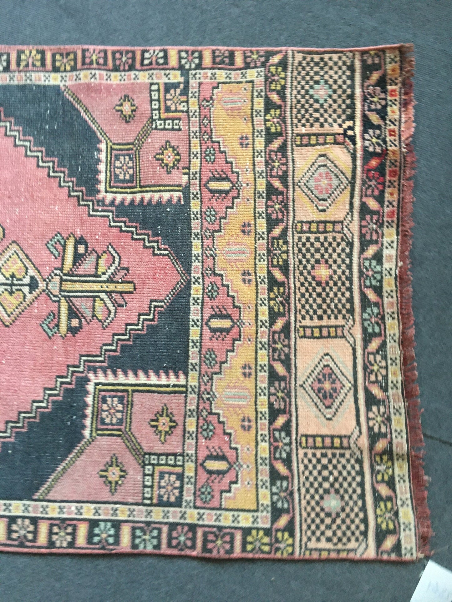 3x7.5 feet pink handmade middle runner, vintage kitchen floor runner, living room area wool runner rug, turkish bedroom runner, bath runner