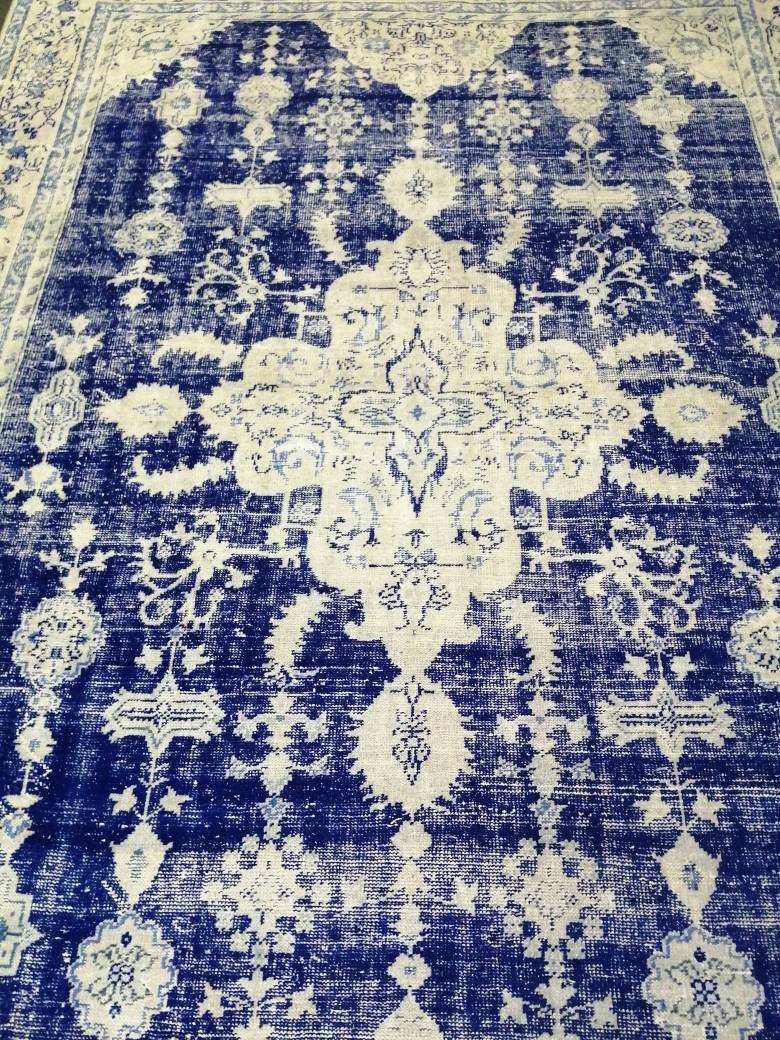 Antique RUG 7.4 x 10.8 Vintage Rug Vintage Persian Rug Muted Wool Oriental Rug Blue Hand Made Rugs Blue Distressed Turkish Antique Navy Rug