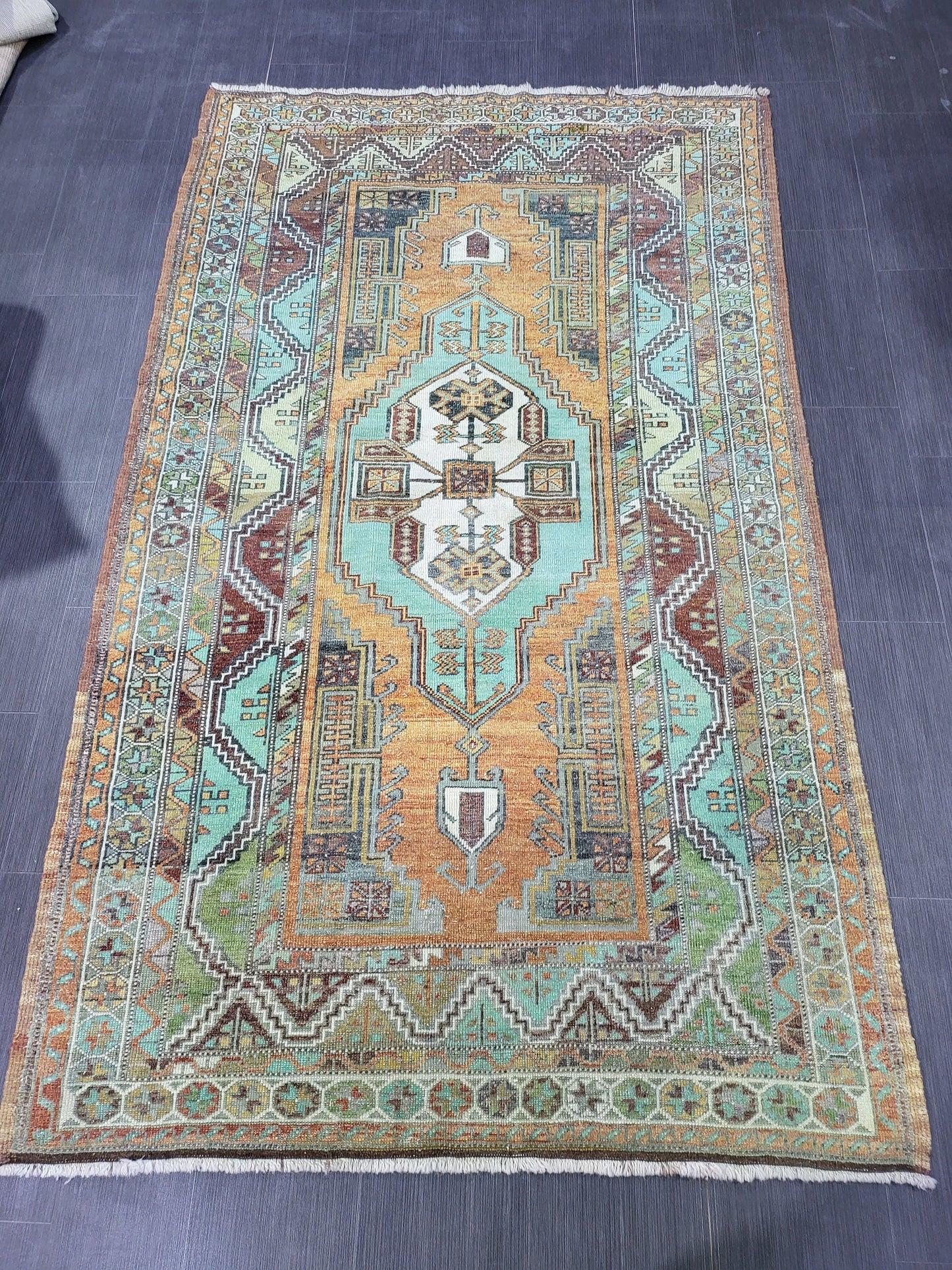 4.9 x 7.9 Rug, Handmade Rug, Oushak Rug, Anatolian Rug, Hand Knotted Turkish Rug, burnt orange and turquoise Rug, Vintage Rug, Wool rug