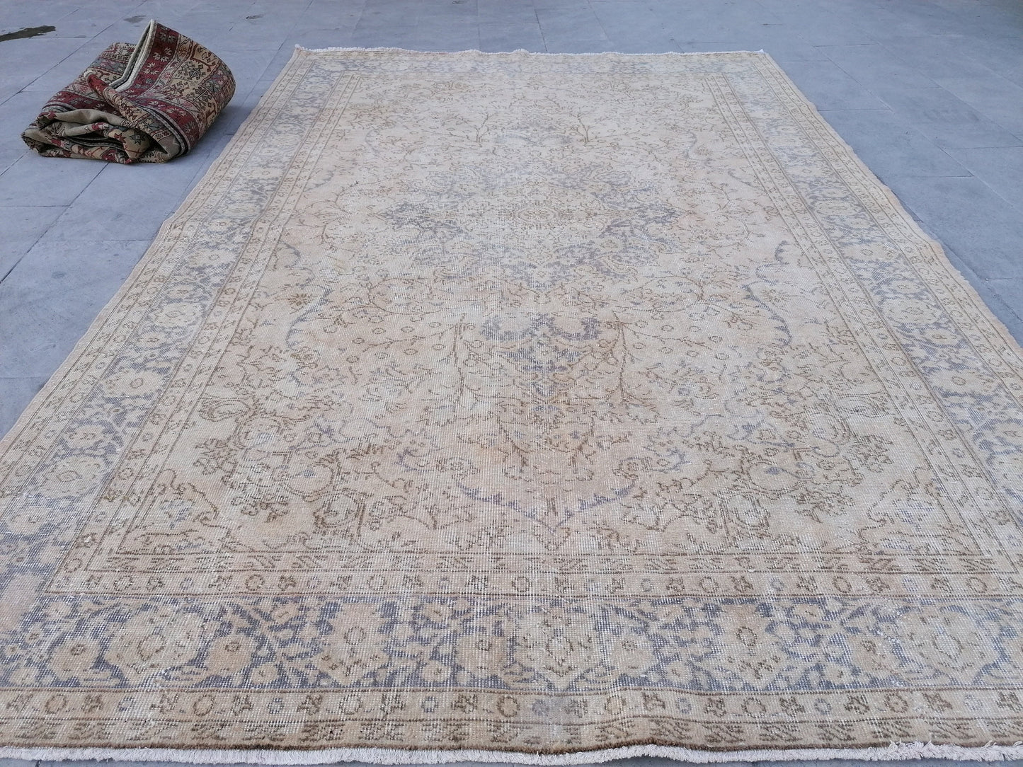 7 x 10 large vintage oushak rug, handmade rug, distressed rug