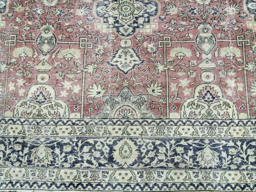 Muted Persian RUG 7.7 x 11 Turkish Oushak Rug Vintage Antique Rug Vintage Blue Pink Rug Wool Muted Oriental Rug Hand Made Rug